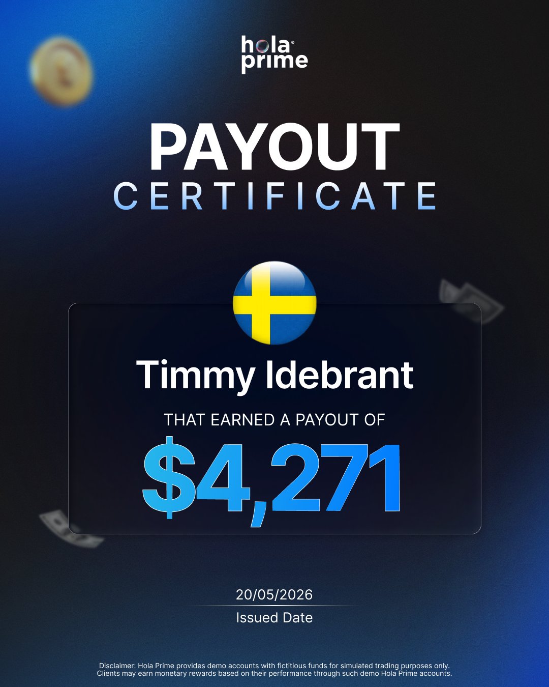 Timmy Idebrant Hola Prime Payout $4,271 Timmy Idebrant Hola Prime Payout $4,271